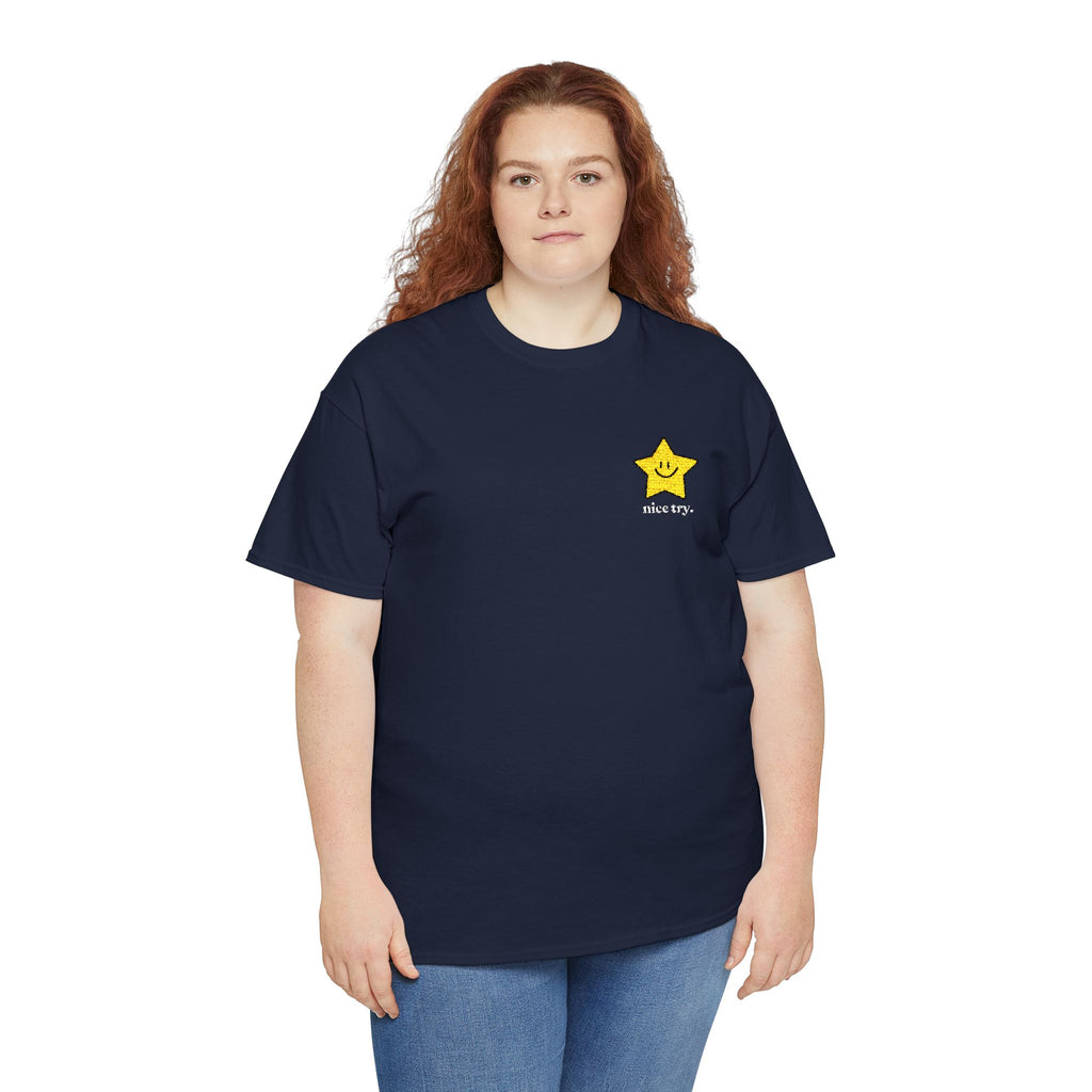 Nice Try Embroidered Heavy Cotton T-shirt (Black/Colours)