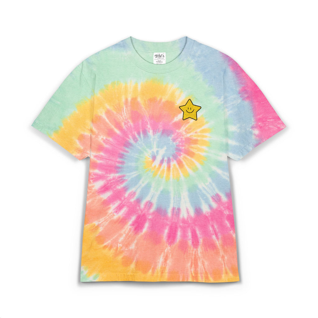 Nice Try Tie-Dye T-Shirt — Black & White Star Embroidery