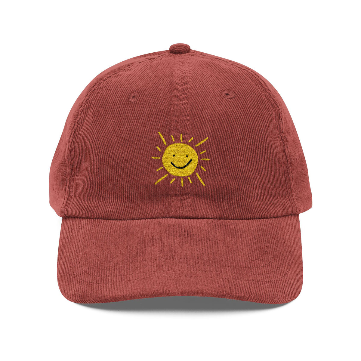 Nice Try Sun Embroidered Cap – Vintage Corduroy Smile Baseball Hat