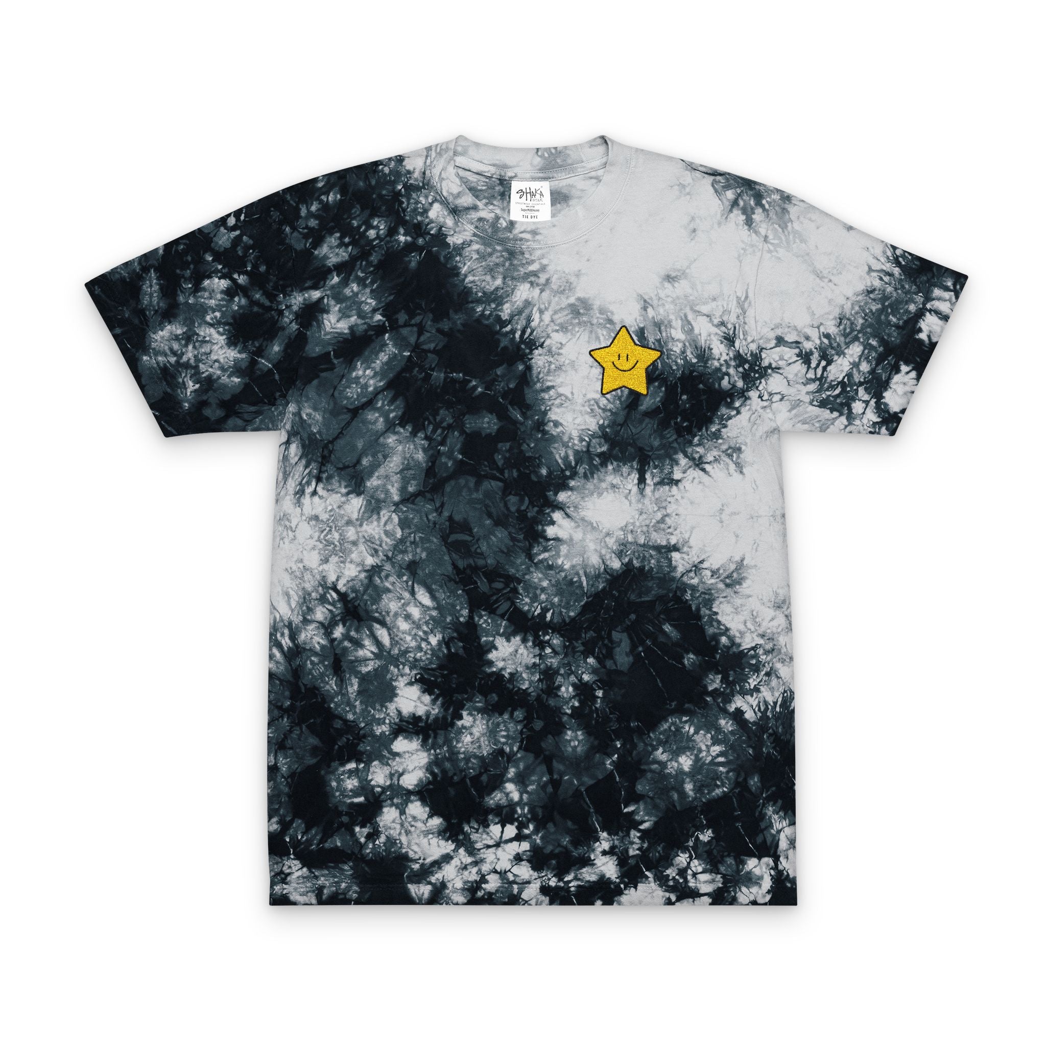 Nice Try Tie-Dye T-Shirt — Black & White Star Embroidery