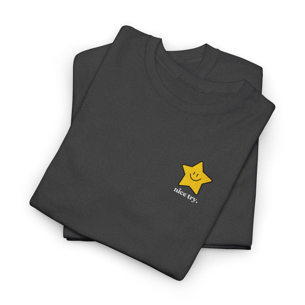 Nice Try Embroidered Heavy Cotton T-shirt (Black/Colours)