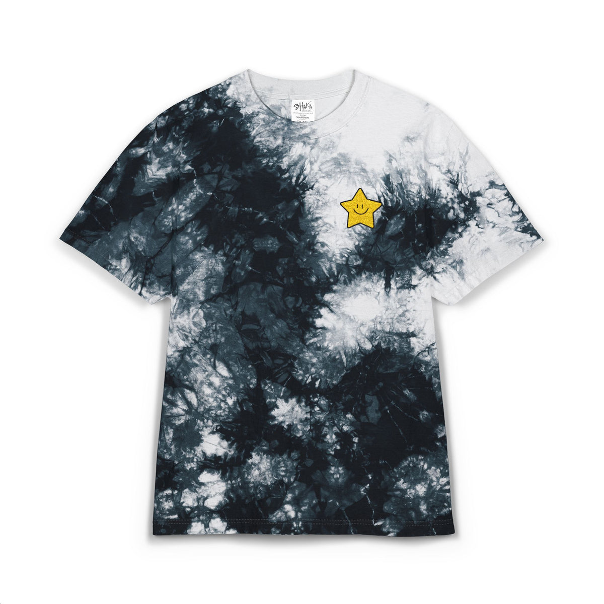 Nice Try Tie-Dye T-Shirt — Black & White Star Embroidery