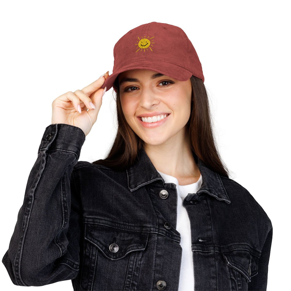 Nice Try Sun Embroidered Cap – Vintage Corduroy Smile Baseball Hat