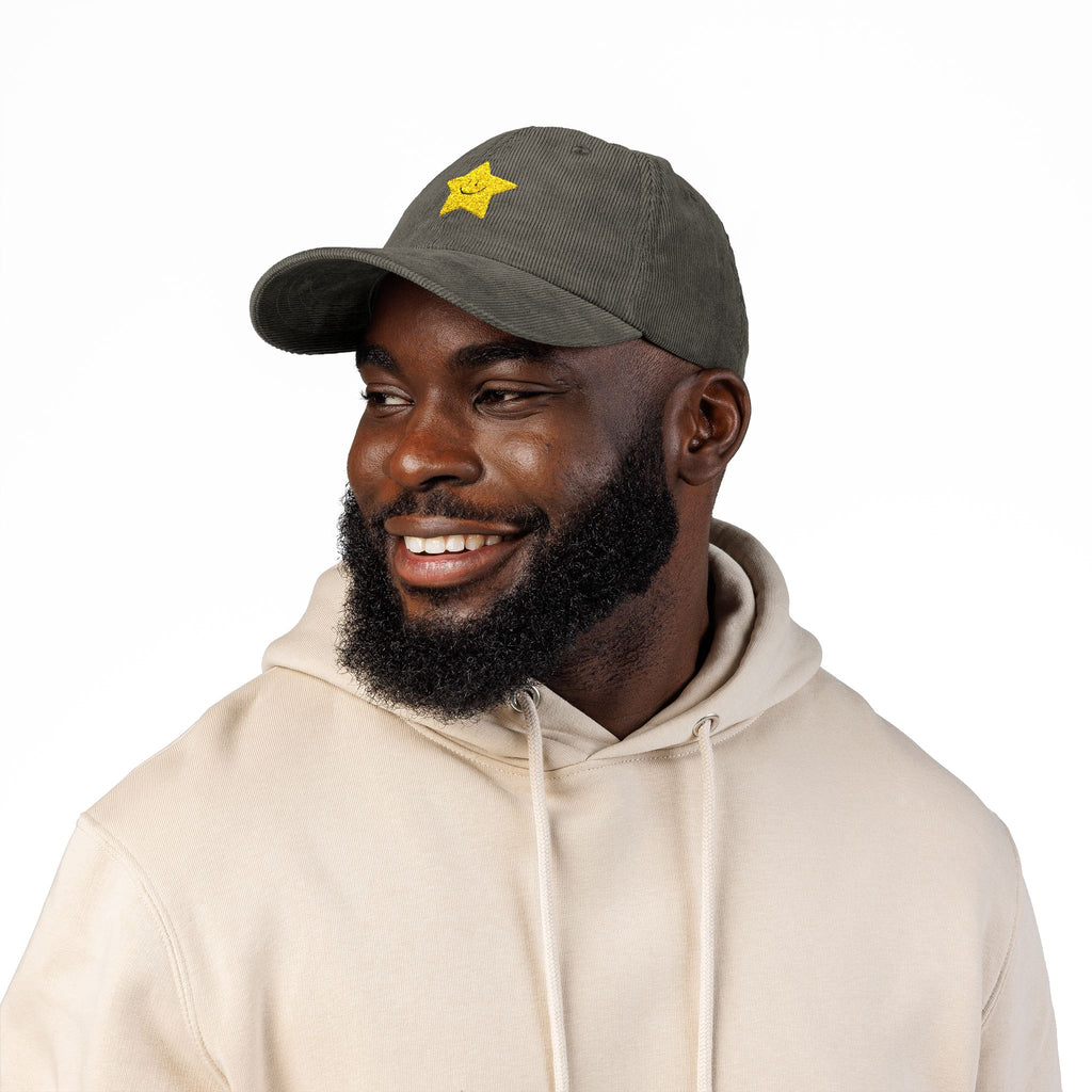 Nice Try Star Embroidered Cap – Vintage Corduroy Smile Baseball Hat