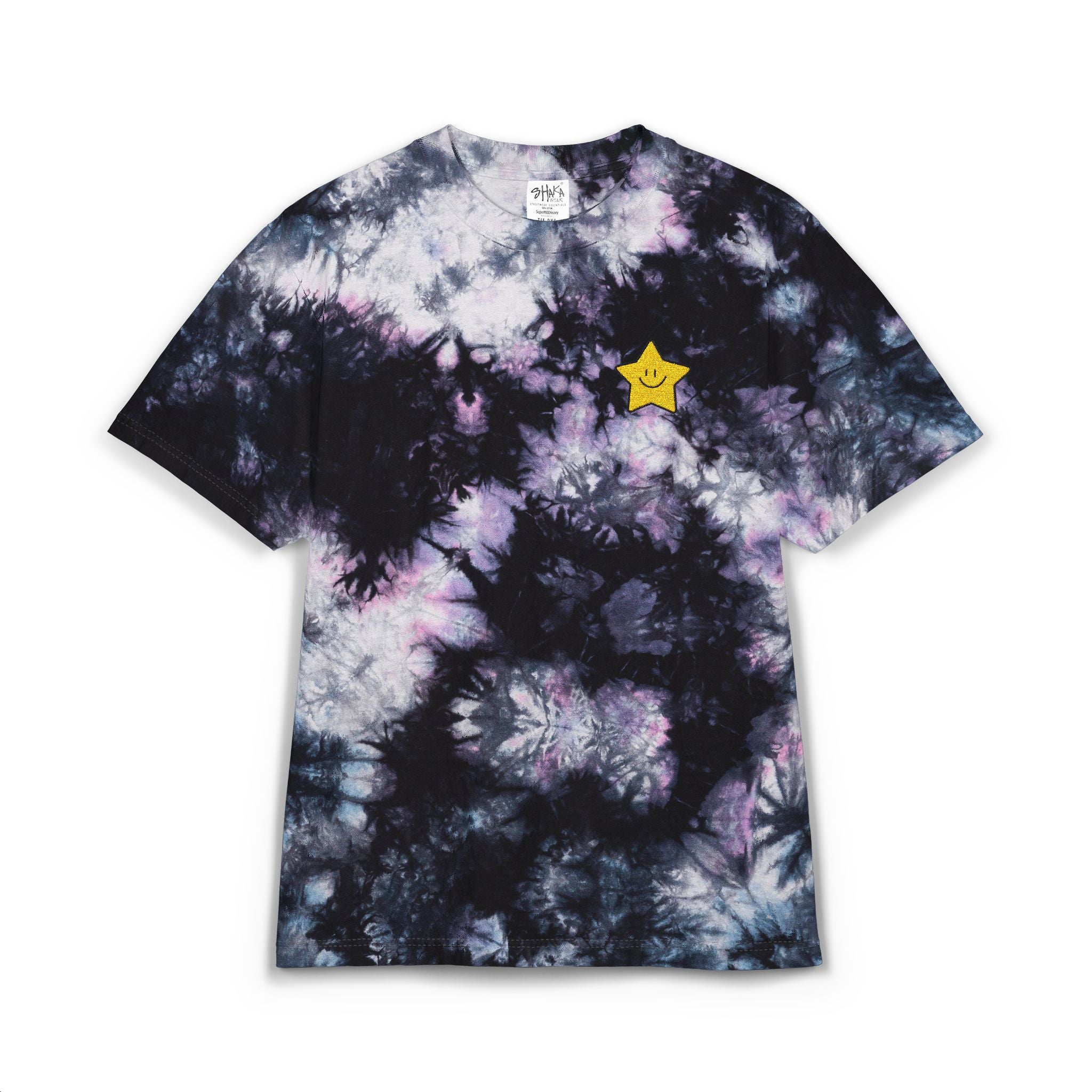Nice Try Tie-Dye T-Shirt — Black & White Star Embroidery