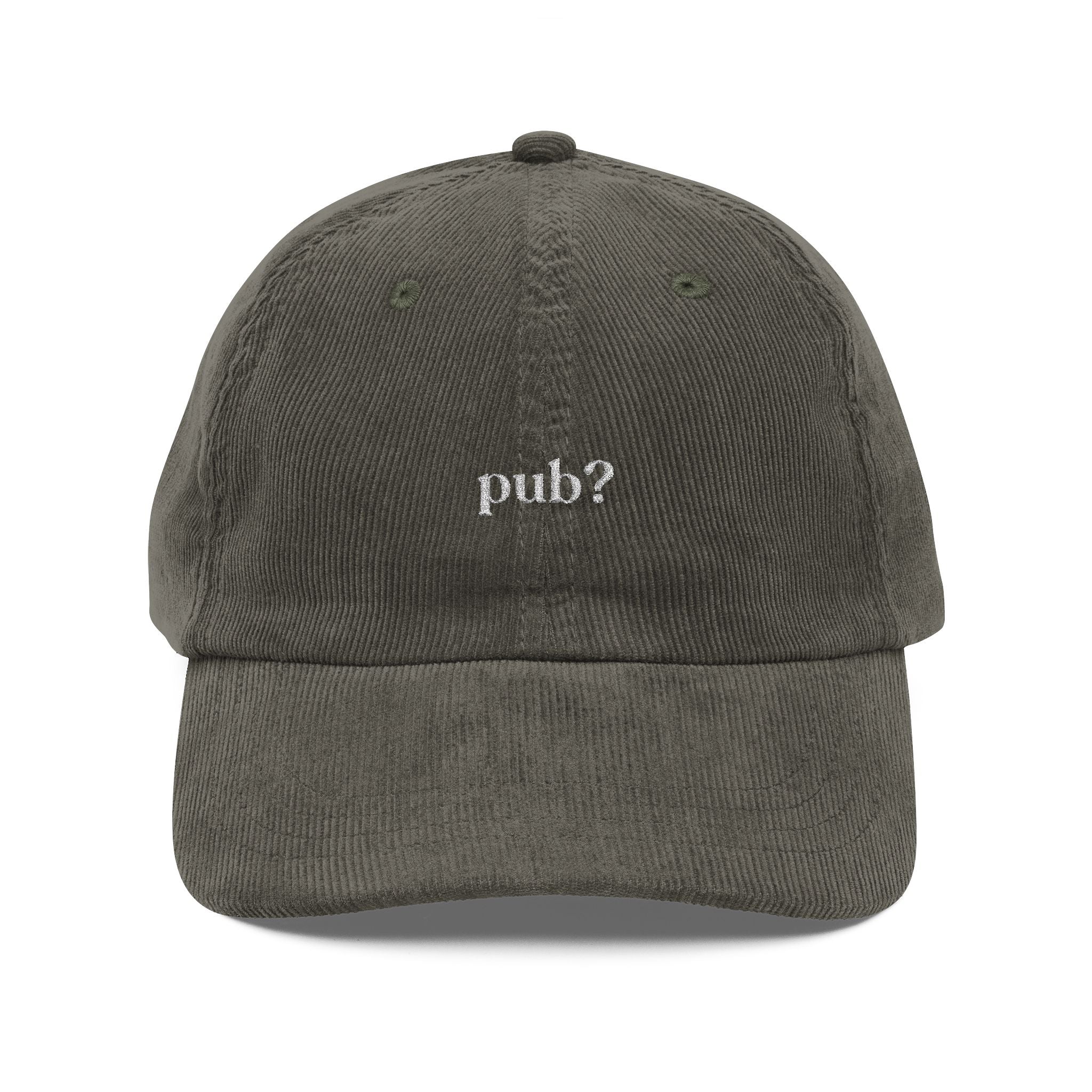 "pub?" embroidered cap – Vintage Cord Baseball Hat