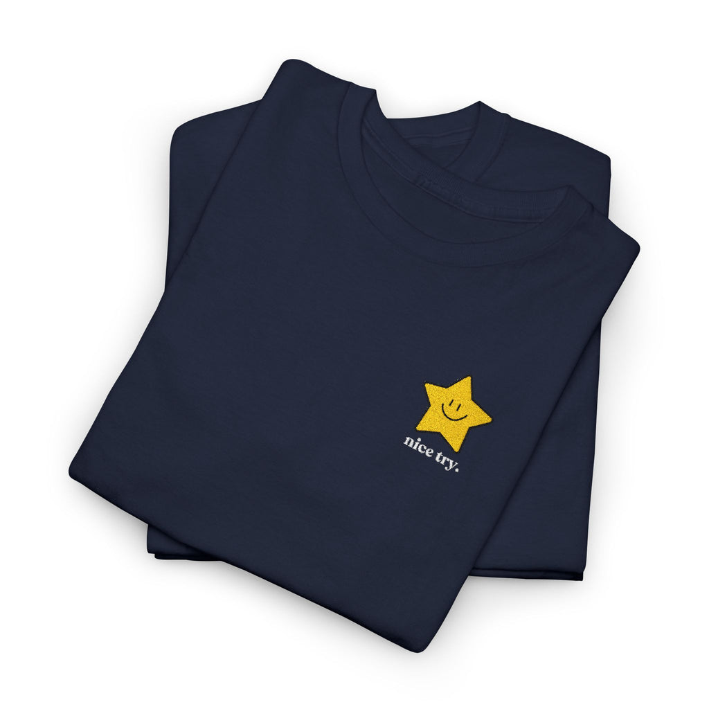 Nice Try Embroidered Heavy Cotton T-shirt (Black/Colours)