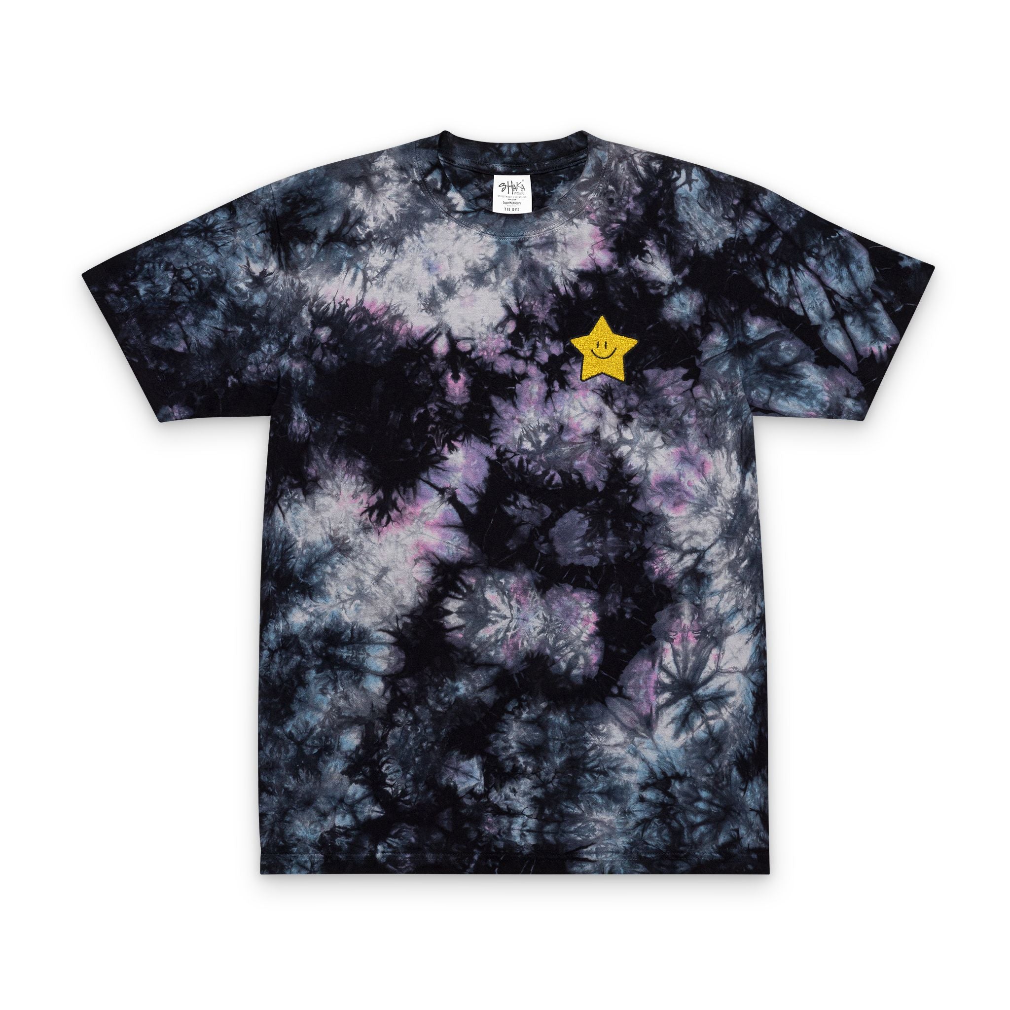 Nice Try Tie-Dye T-Shirt — Black & White Star Embroidery