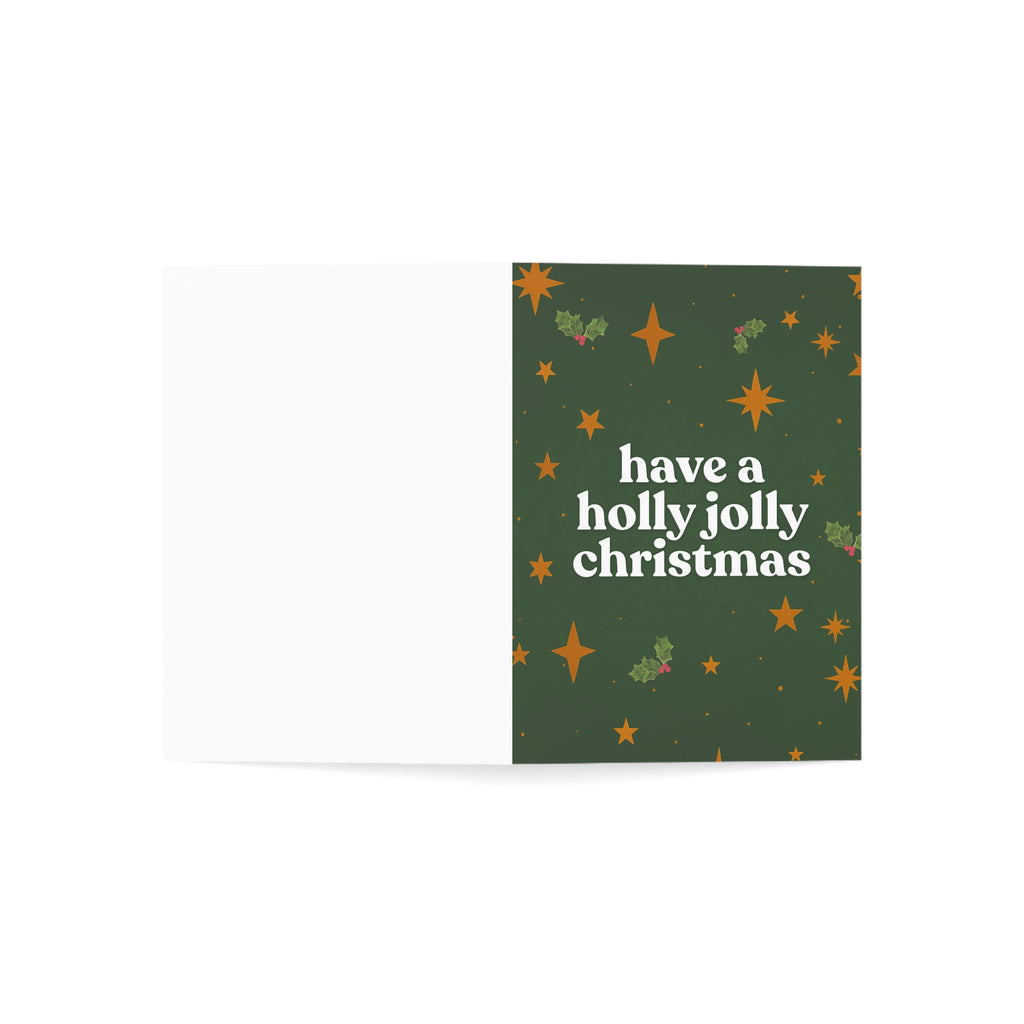 Holly Jolly Christmas Greeting Card — Festive Holiday Card (1/10/30/50 pcs)