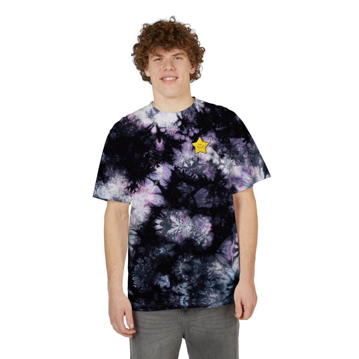Nice Try Tie-Dye T-Shirt — Black & White Star Embroidery