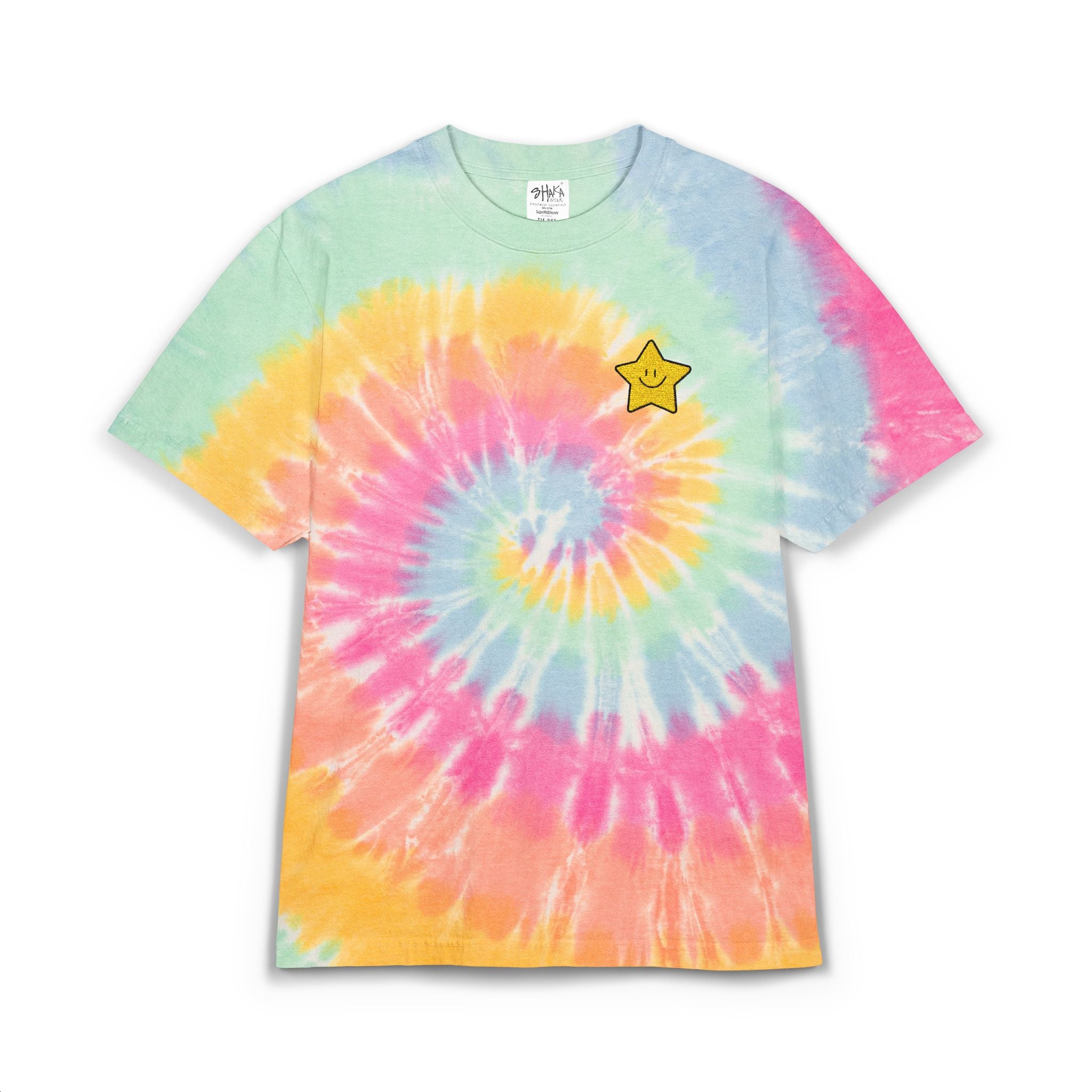 Nice Try Tie-Dye T-Shirt — Black & White Star Embroidery